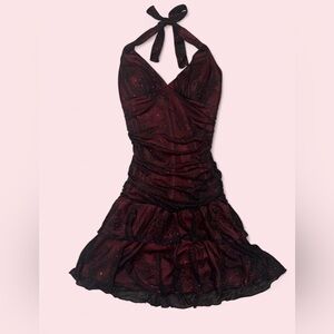 Taboo Red & Black Glitter Halter Mini Dress - Size S